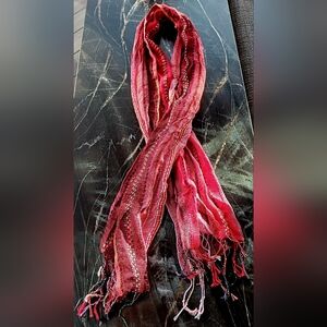 Elegant Red Scarf with Intricate Detailing